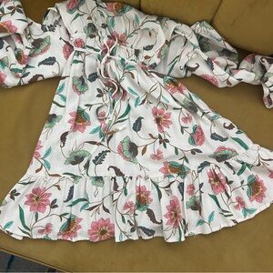 Flowy floral dress - cream and multi color